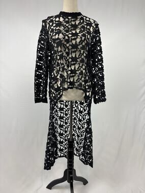 Asher Lace Over Piece Black Small Sheer Long Sleeve High Low Hem